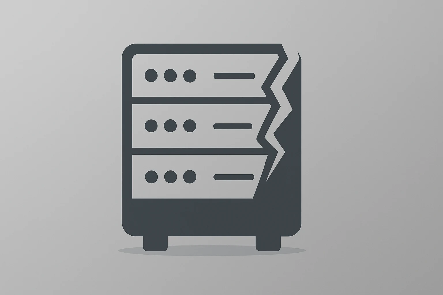 Flat filled vector of a server rack with a fractured casing showing government contract risk and AI growth for Palantir stock
