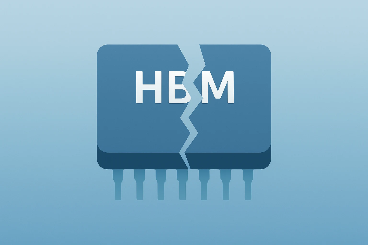 Flat-vector cover of an HBM memory chip with a fractured shell symbolizing the Micron stock plunge and capex strain.