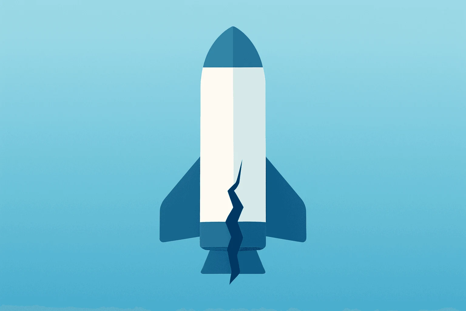 Flat filled vector of a rocket stage fused with a fractured booster symbolizing the SpaceX Starship V3 launch and IPO scrutiny
