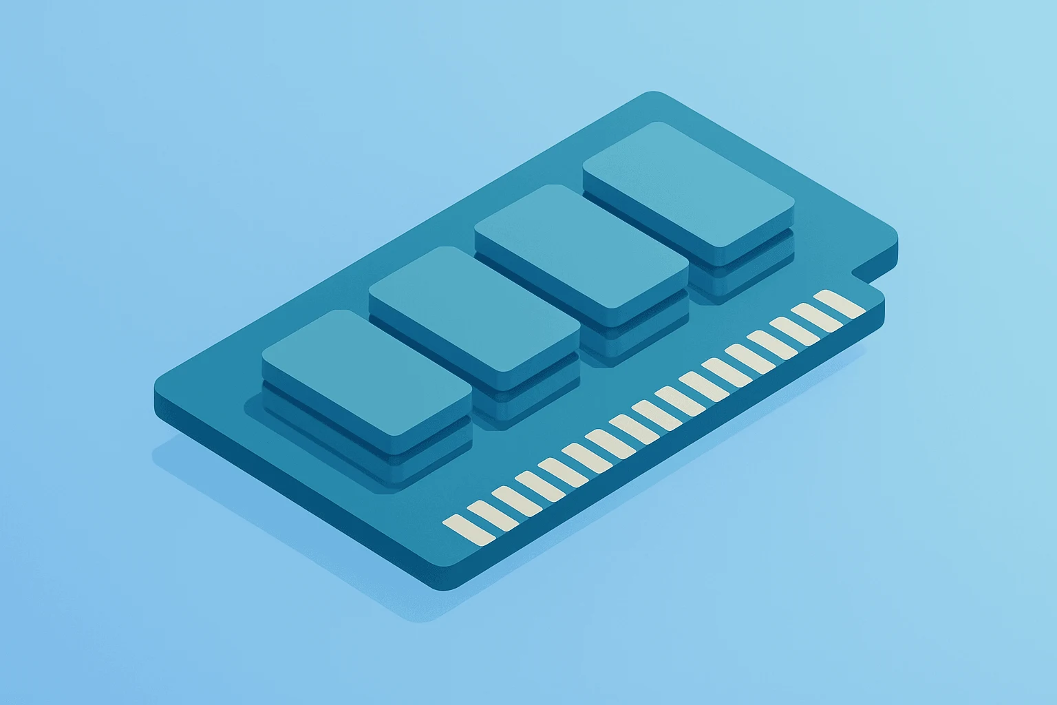Flat vector of a server memory module stacked with HBM chips, symbolizing Micron earnings testing AI memory demand.