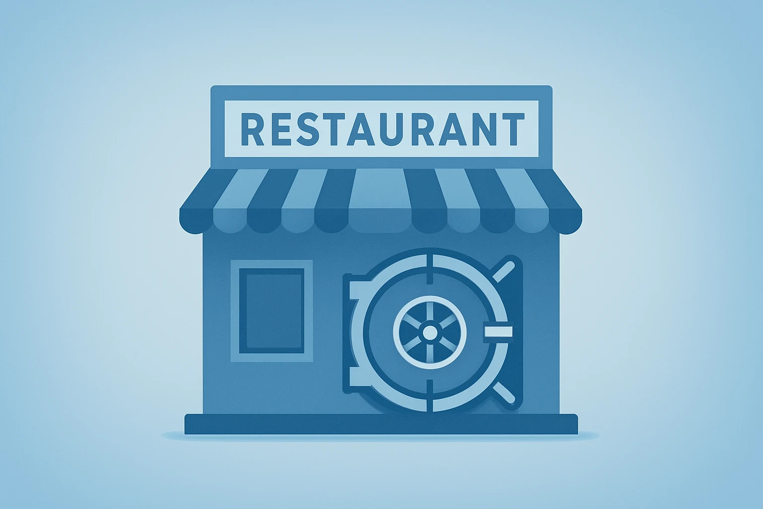 Flat filled vector of a pizza oven merged with a dimmed storefront to symbolize Papa John's buyout and takeover scrutiny.