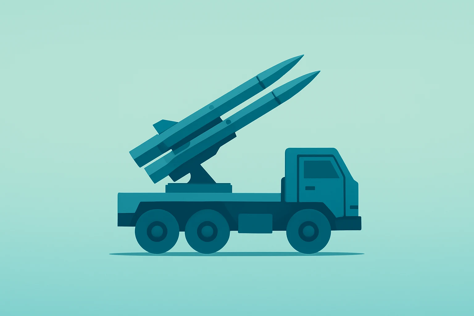 Flat vector of a missile launcher vehicle symbolizing defense stocks rally amid U.S.-Iran strikes and DoD contract tailwinds