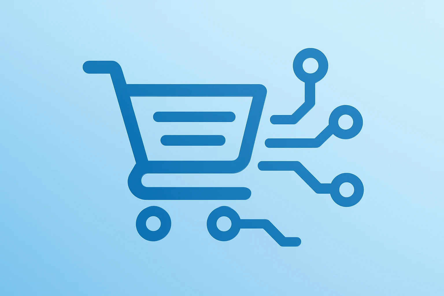 Flat-vector cover of a shopping cart fused with a digital circuit to represent Costco Q1 2026 earnings and digital sales.