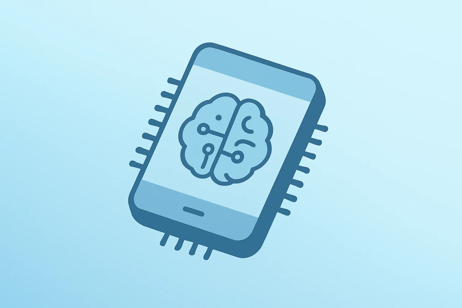 Flat vector of a smartphone core chip with a dimming neural module symbolizing Apple AI Strategy delays and testing snags.