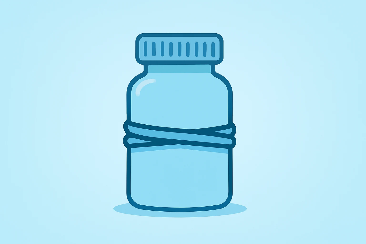 Flat filled vector of a healthcare bottle wrapped by a tightening band, illustrating Kenvue earnings and restructuring.