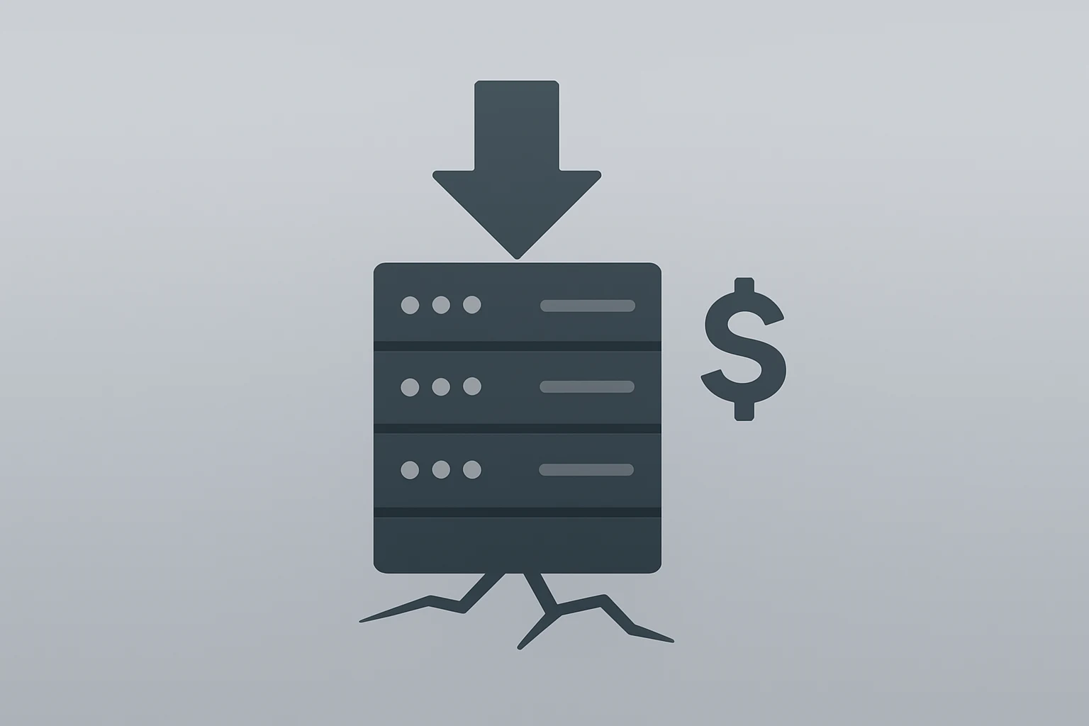 Flat vector of a server merged with expanding AI circuit to symbolize Oracle stock upgrade, capex strain and OpenAI exposure.