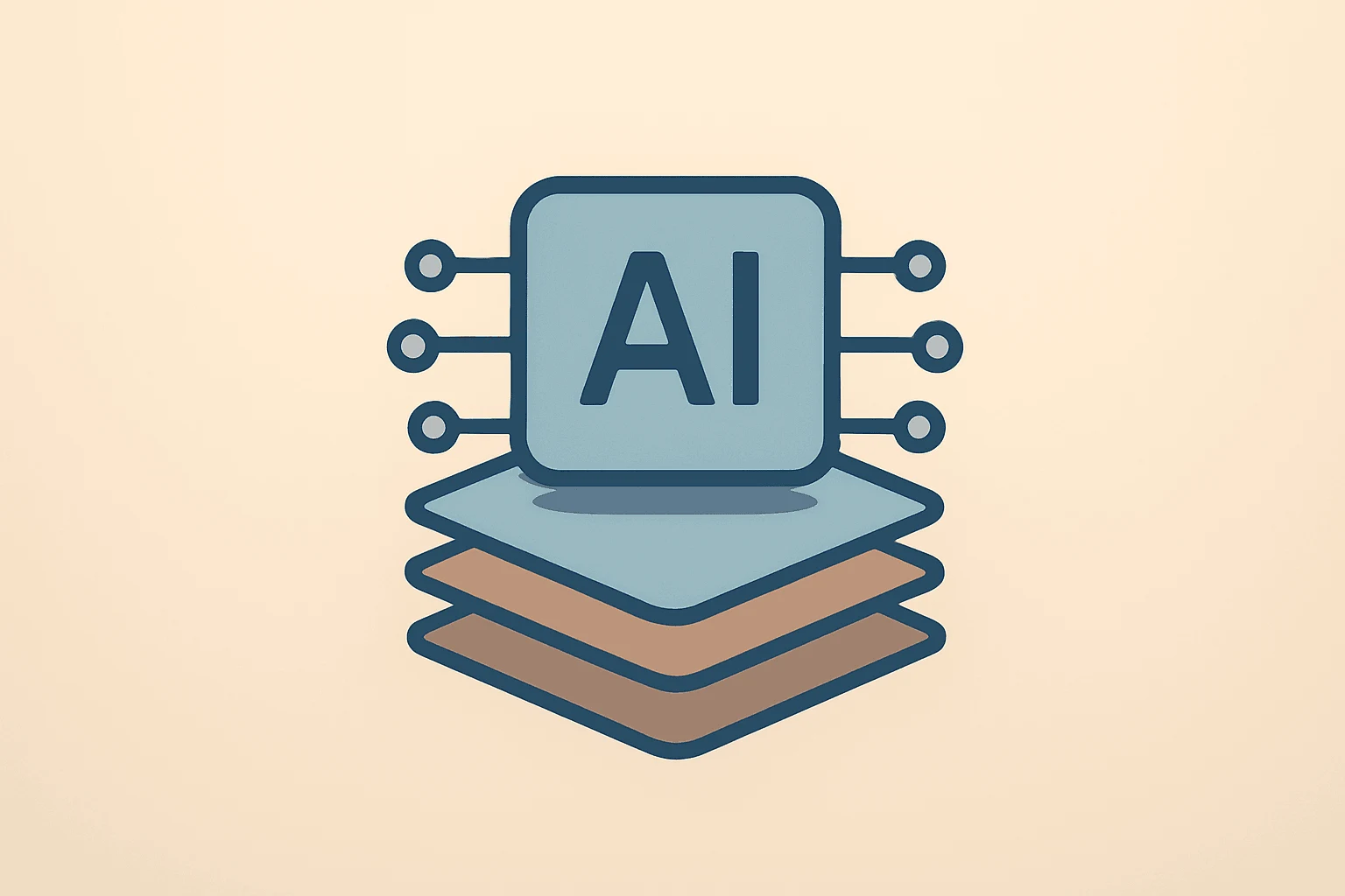 Flat filled vector of stacked AI chip with layered packaging symbolizing TSMC earnings testing AI demand and capacity strain.