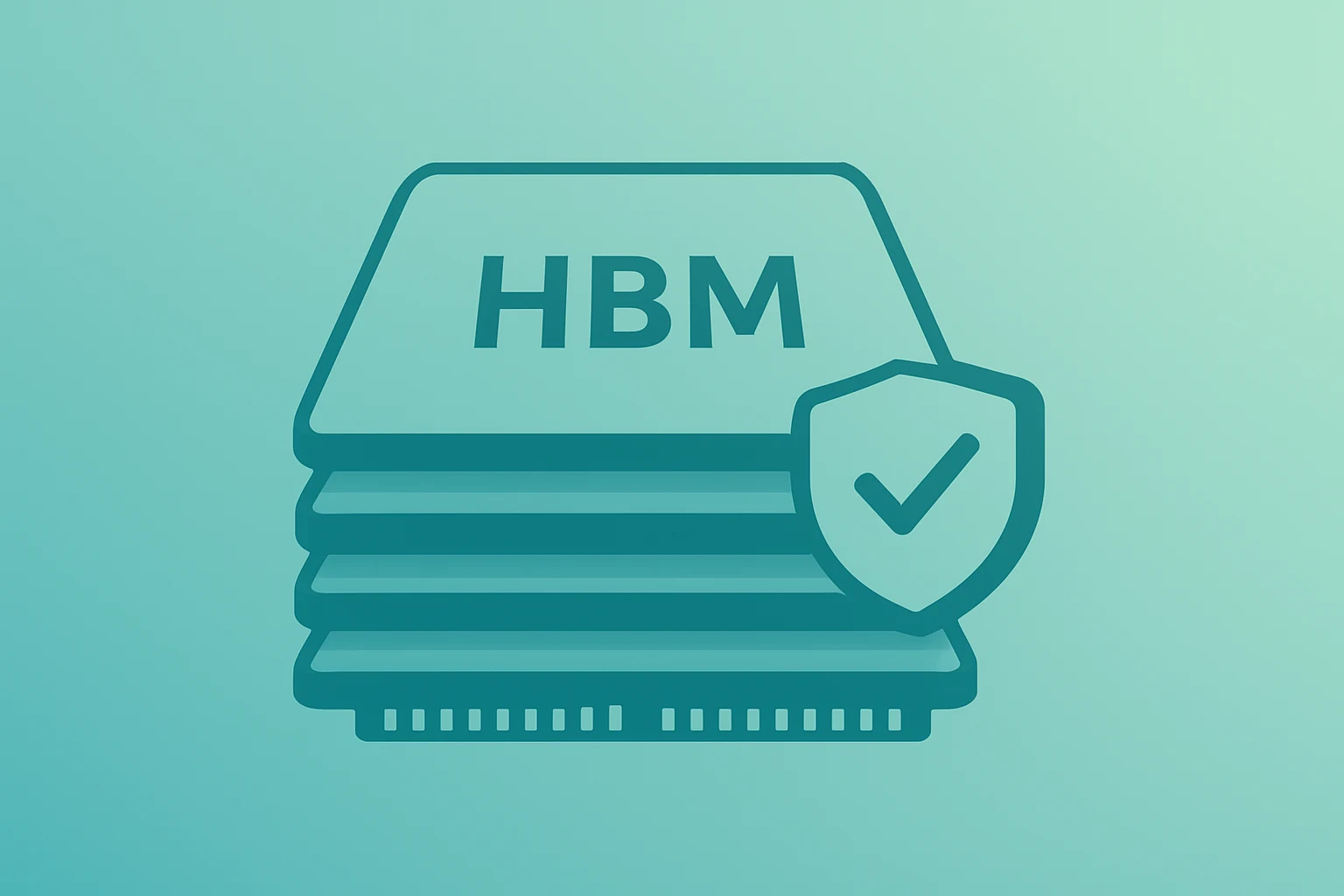 Centered flat vector of a stacked HBM chip symbolizing HBM growth for Micron stock with clean geometry and subtle shadow lift