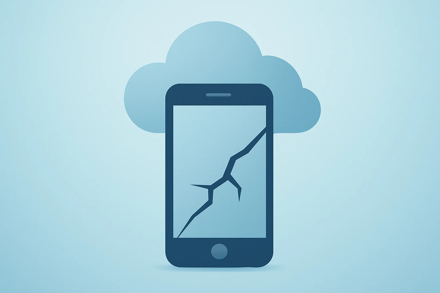 Flat filled vector of a cloud smartphone with cracked shell representing Apple iCloud CSAM lawsuit and privacy tradeoff
