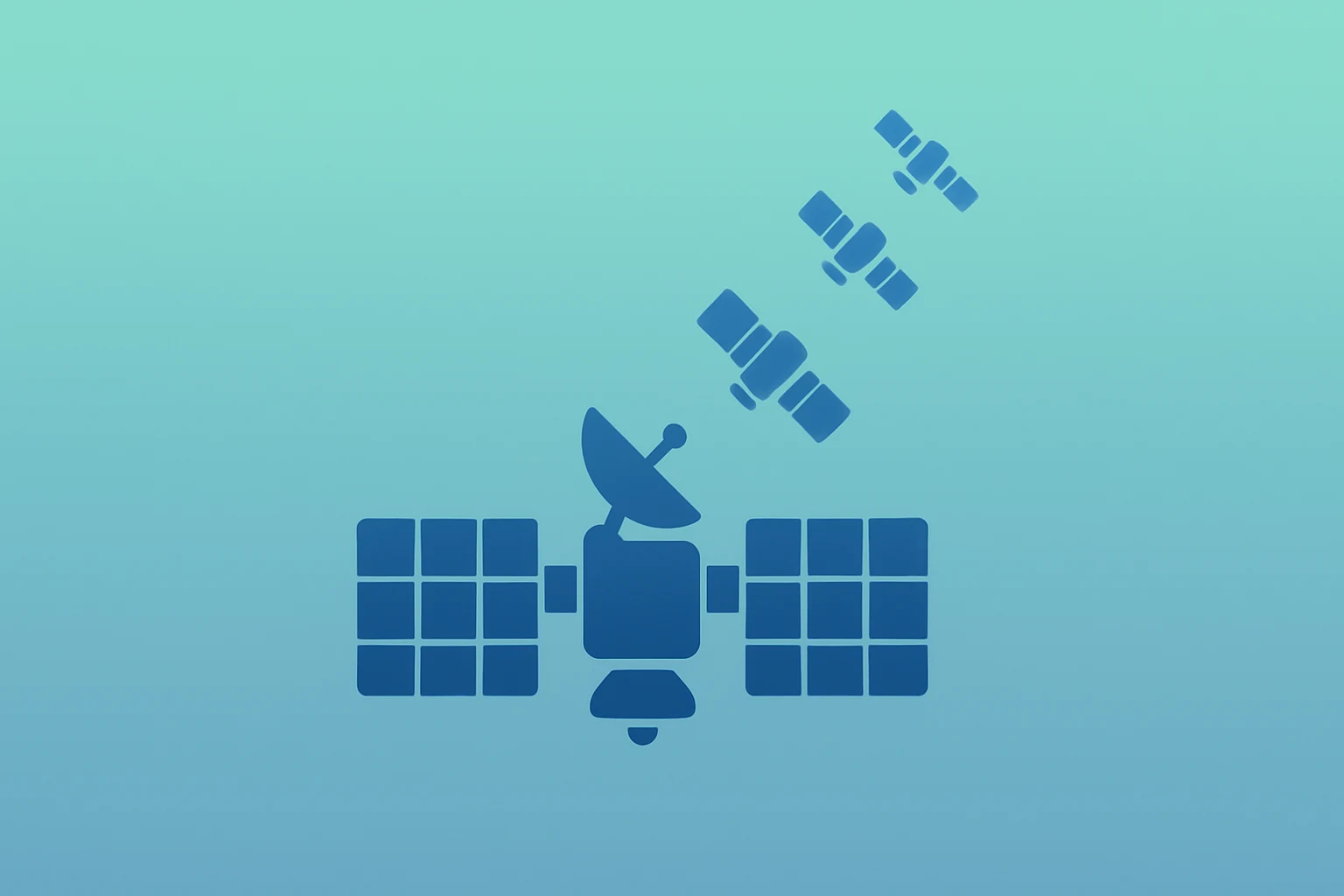 Flat vector of a centered satellite constellation scaling upward to symbolize Planet Labs earnings and raised guidance