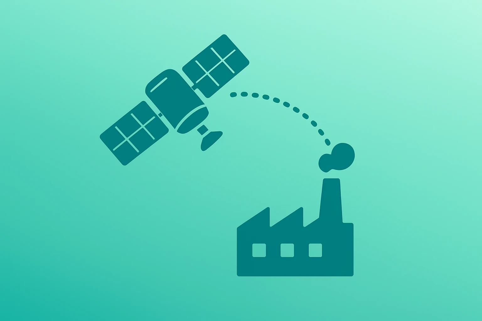 Flat filled vector of a LEO satellite linked to a manufacturing hub representing AST SpaceMobile SHIELD contract.