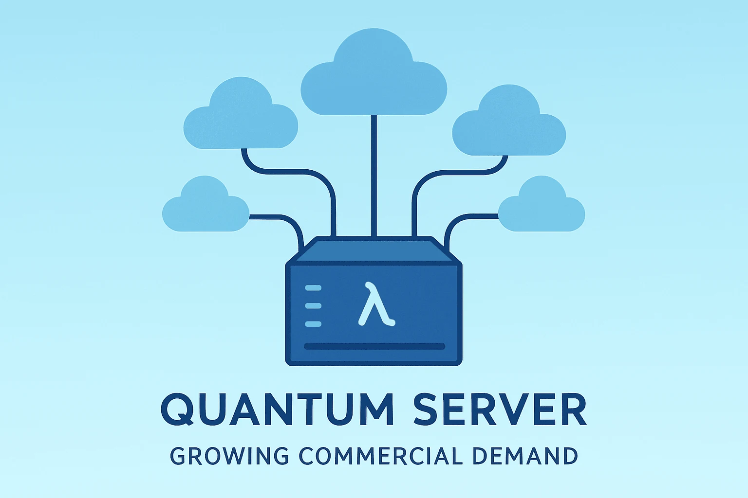 Flat filled vector of a quantum server with expanding cloud nodes to reflect IonQ Q2 earnings and raised guidance