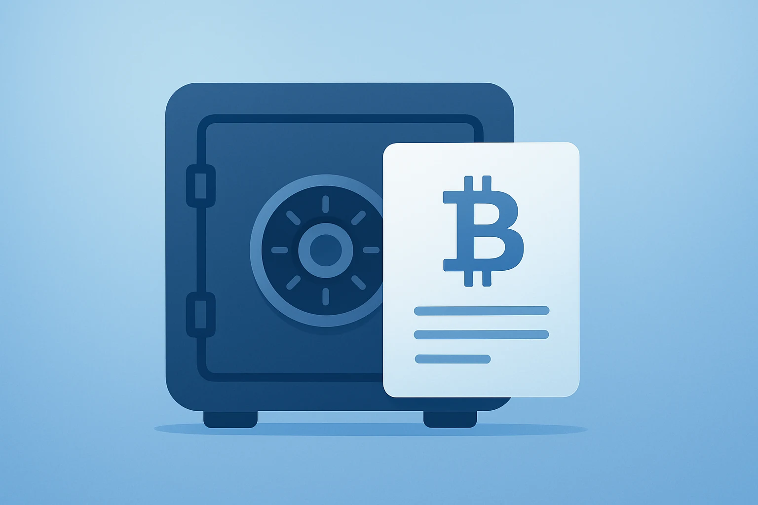 Flat vector vault fused with a bitcoin ledger to symbolize MSCI Keeps MSTR in Indexes and eased index-driven selling risk.
