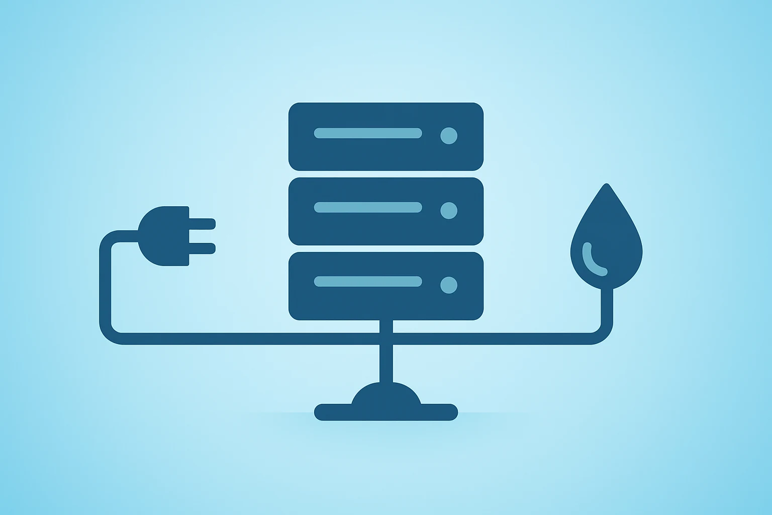 Flat vector of server cluster linked to utility lines and a water pipe, showing Amazon Louisiana data centers fund upgrades.