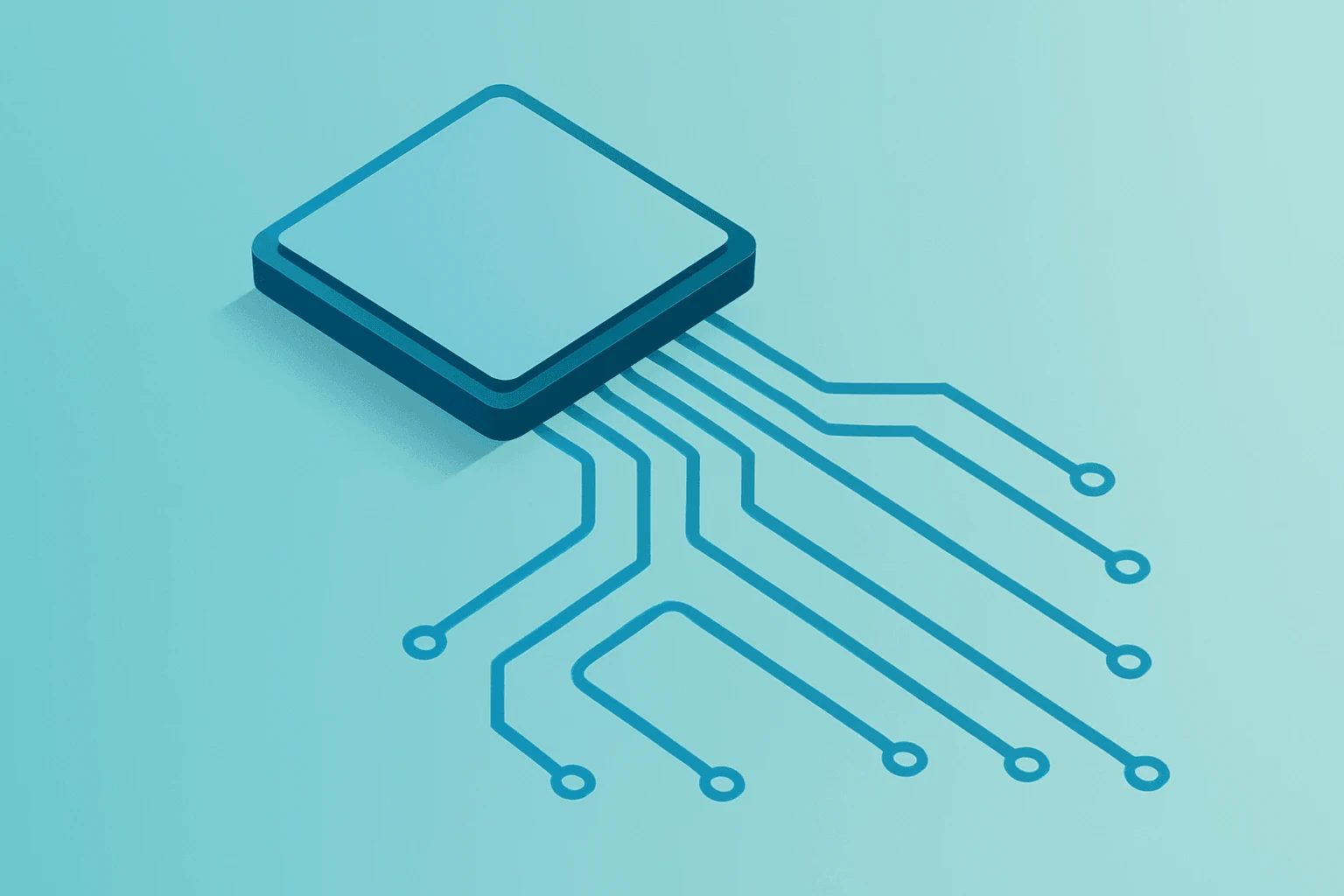 Flat vector wafer-scale AI chip symbolizing Cerebras stock rerating after analyst initiations, emerald-pearl gradient