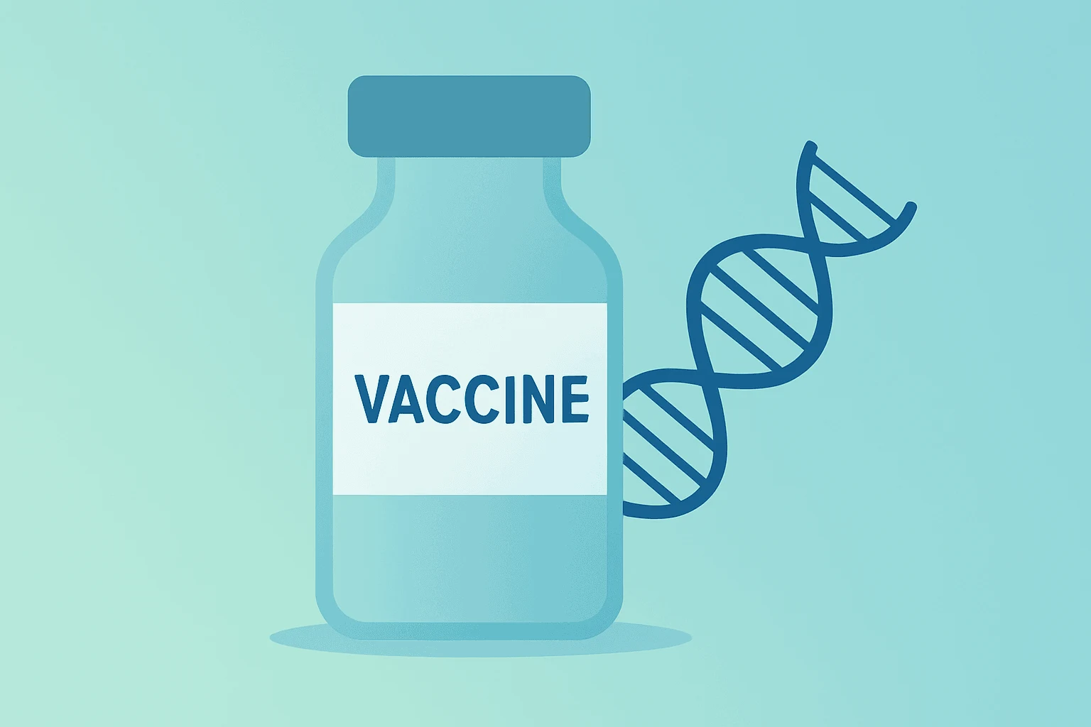 Flat vector of a vaccine vial linked to an mRNA strand to symbolize Moderna mRNA flu vaccine approval and rollout.
