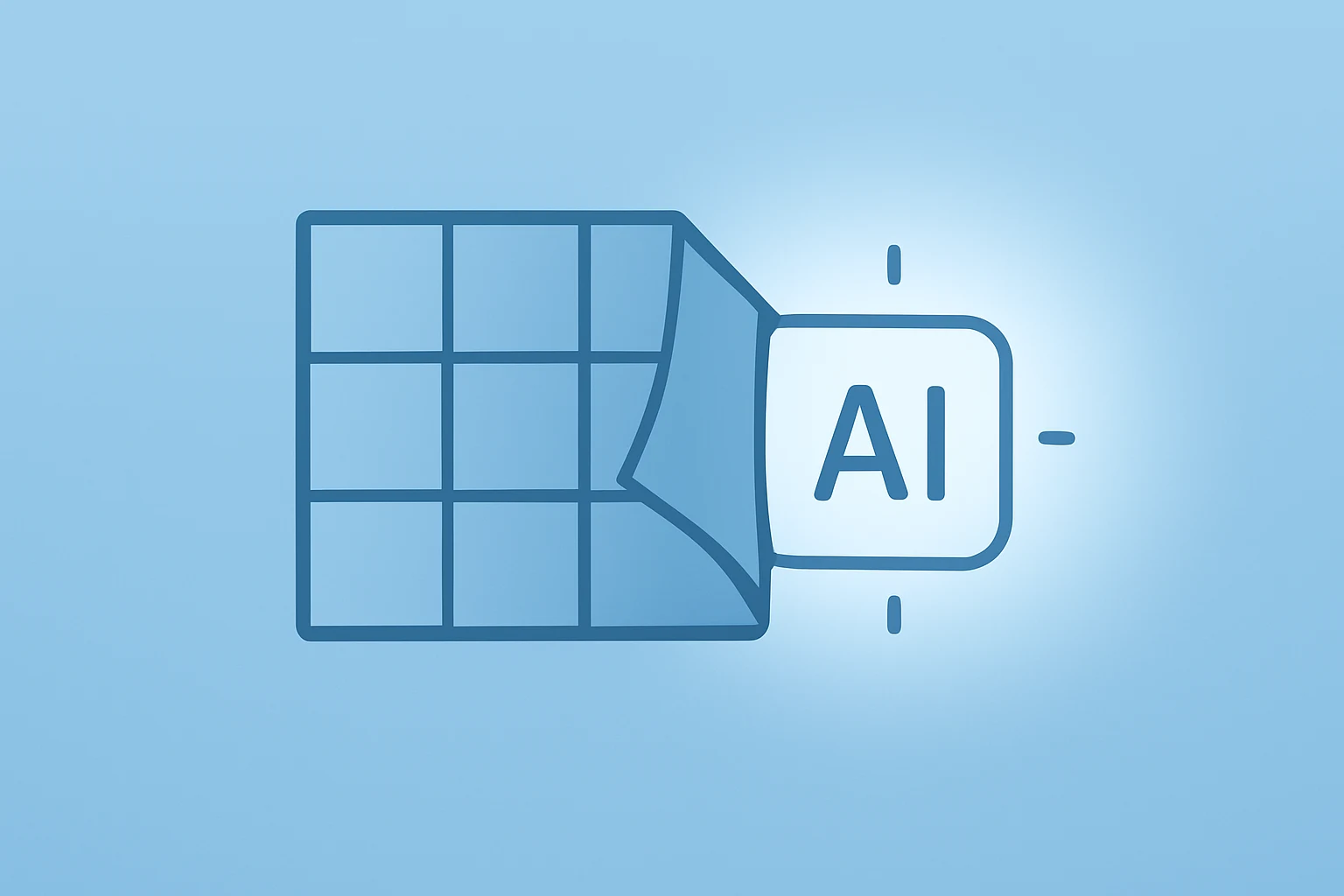 Flat filled vector of an image grid folding into a glowing AI core to symbolize Pinterest layoffs and refocus toward AI.