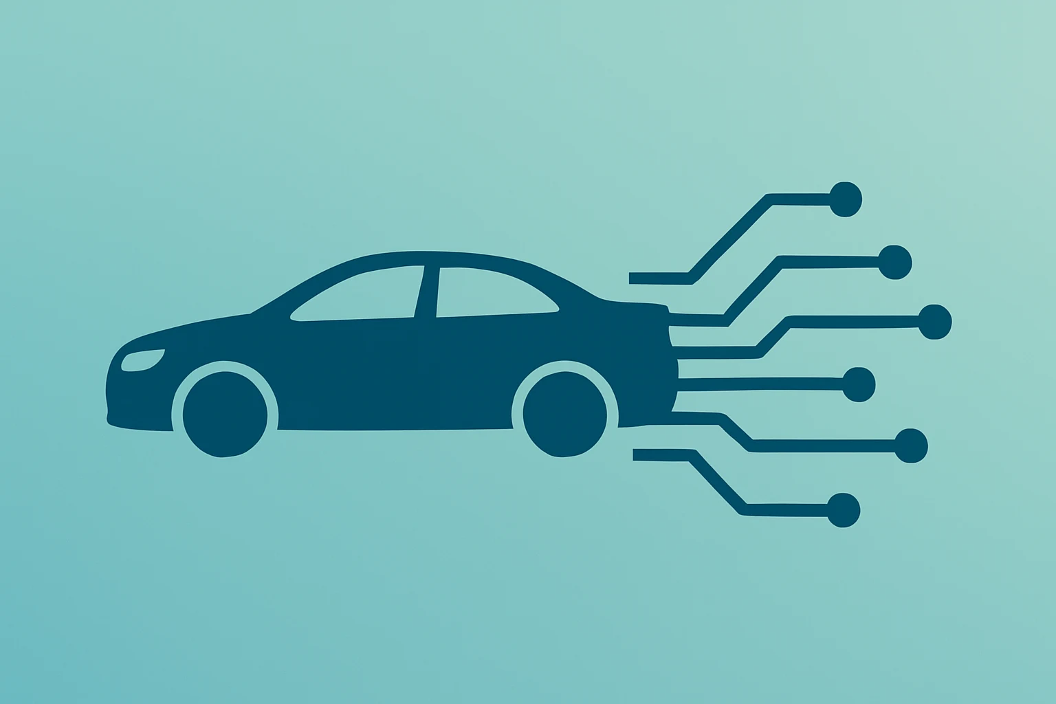 Flat-vector car icon expanding into digital lanes to represent CarMax CEO Keith Barr leading a turnaround.