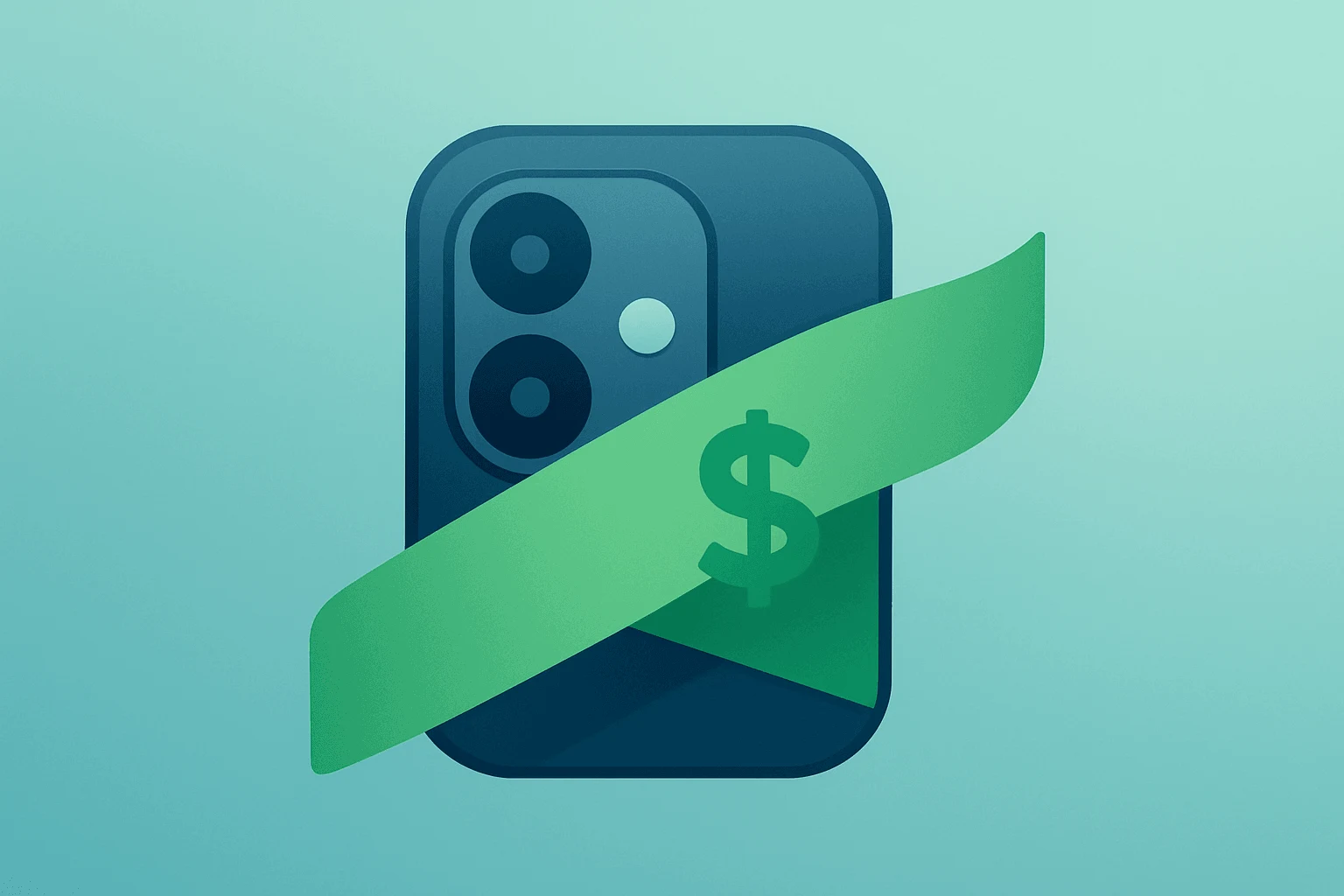 Flat filled vector of a smartphone camera module with a cash ribbon, symbolizing Snap Q2 2026 earnings and margin gains.