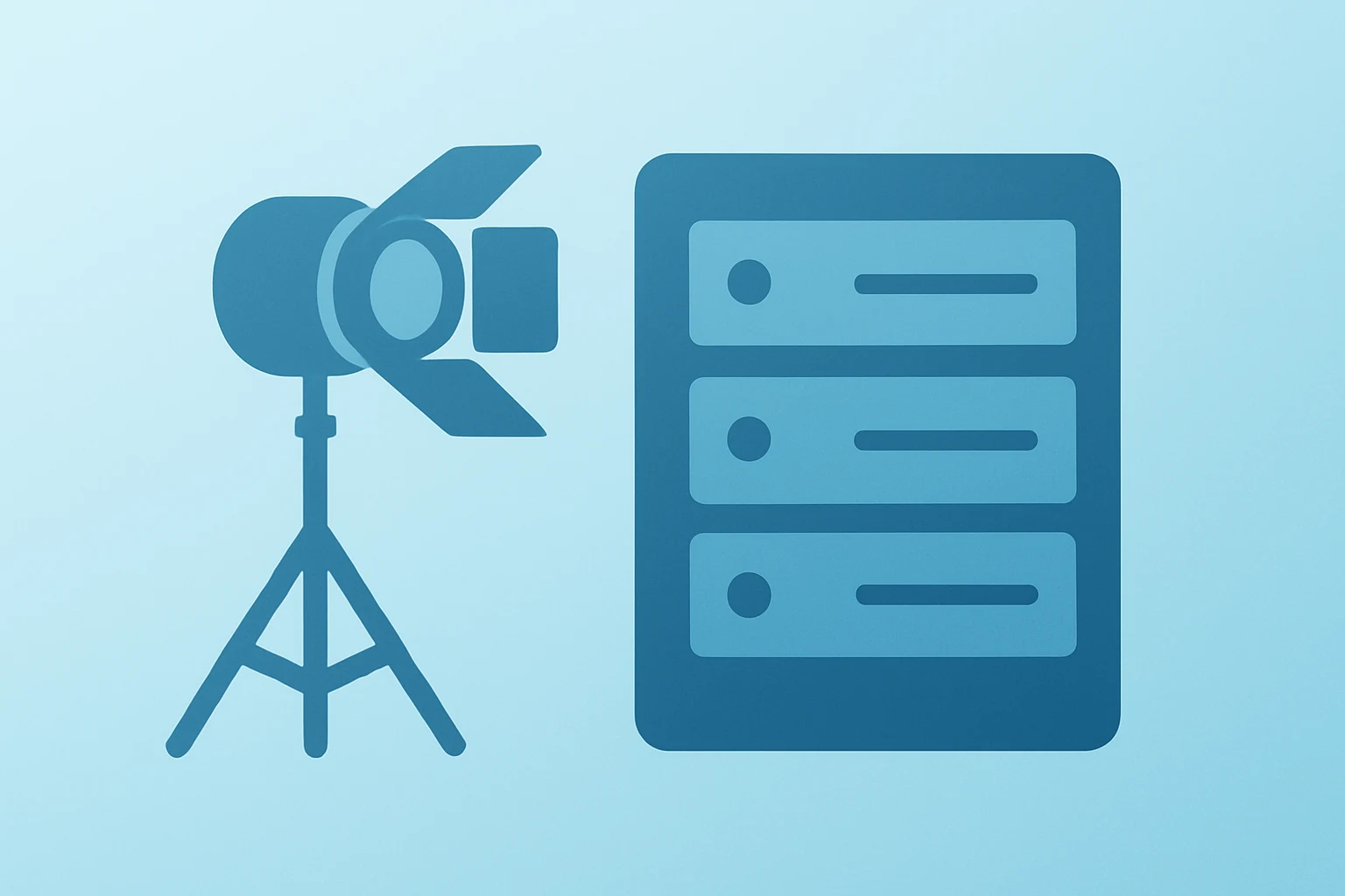 Flat vector merging a studio stage and streaming server to symbolize Netflix Acquires Warner Bros. Discovery and scale.