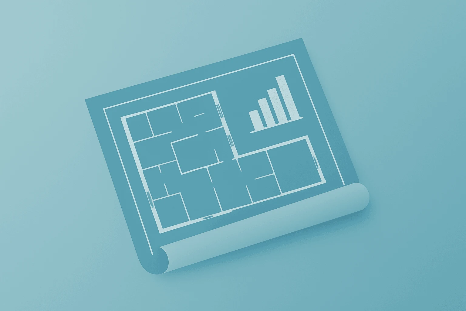 Flat filled vector of an architectural blueprint with a dimmed corner symbolizing Autodesk earnings and tempered guidance