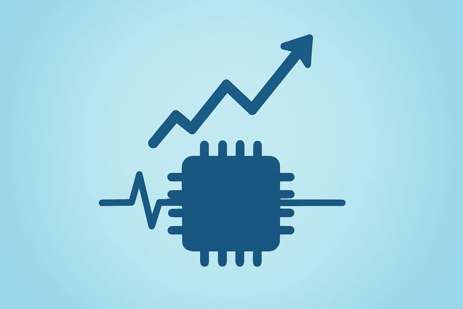 Flat vector of a server chip merging with a stock pulse to symbolize S&P 500 record high from AI-linked earnings.