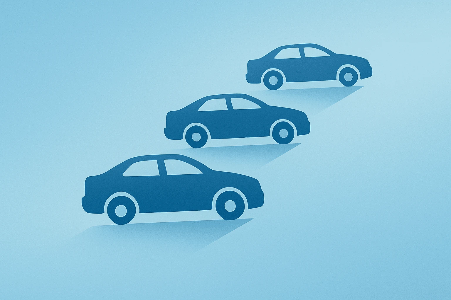 Flat-vector car with stacked vehicles showing volume growth and margin squeeze tied to CarMax earnings and planned buybacks.
