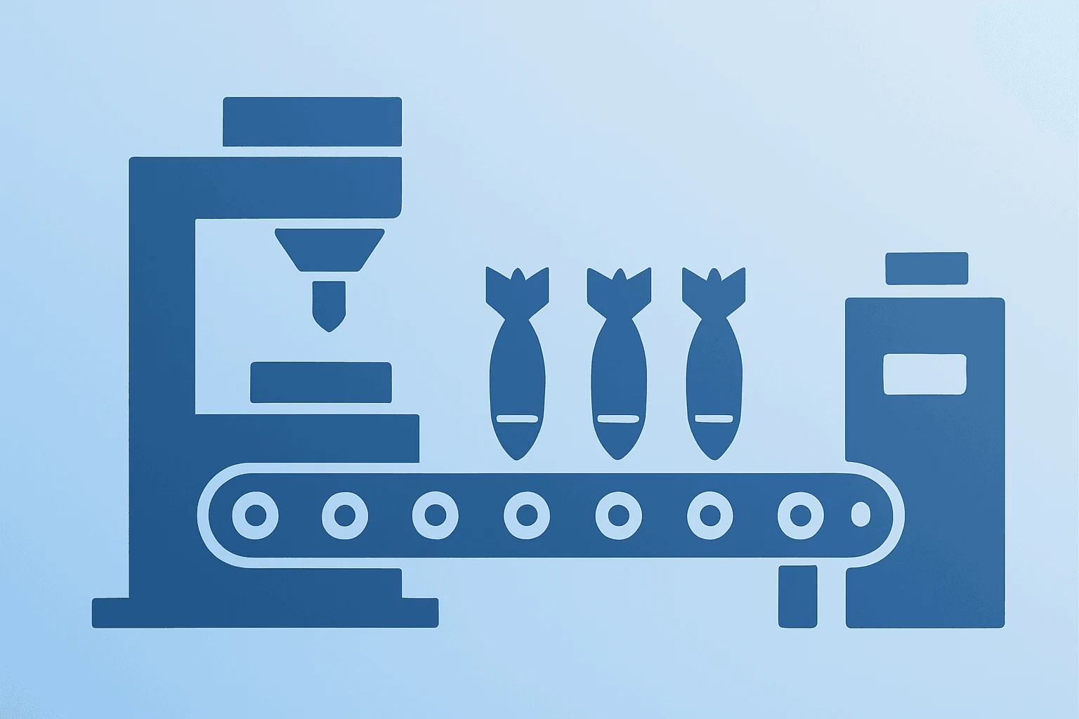 Car chassis pressline in flat vector evoking the GM Lockheed collaboration and U.S. defense manufacturing.