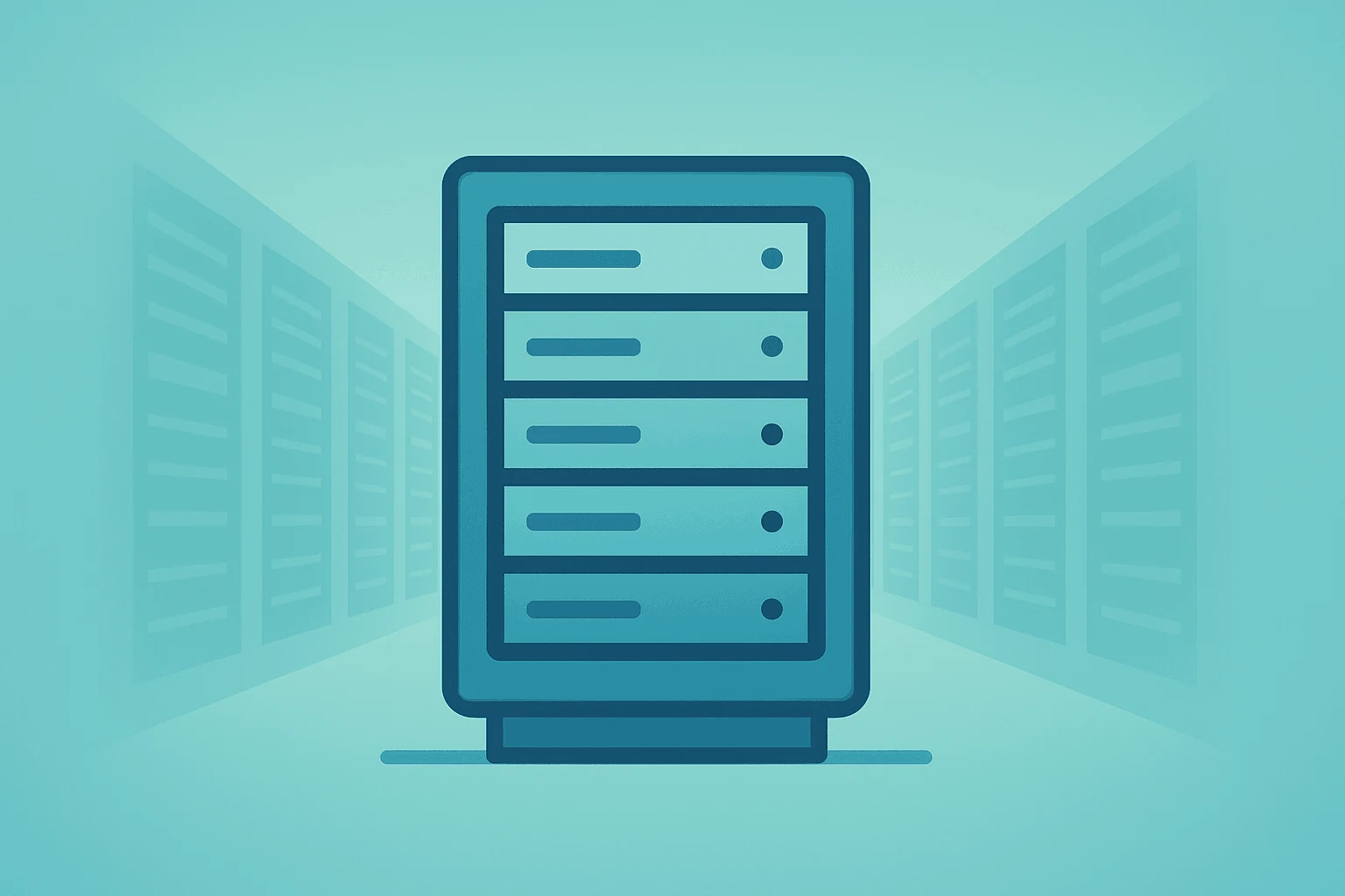 Vector server rack and staged data hall silhouette symbolizing Hut 8 Beacon Point lease commercializing campus.