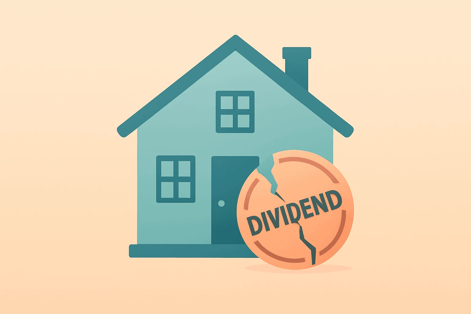 Flat vector cover of a model house with a broken seal symbolizing Barratt Redrow buybacks and capital allocation shift.