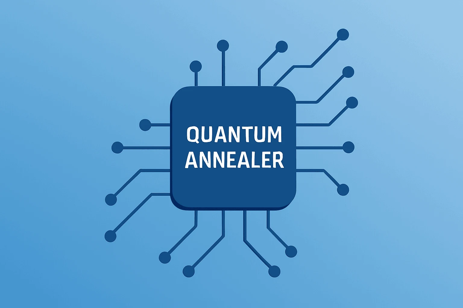 Flat vector of a server-like quantum processor merging with circuits to illustrate a quantum stocks rally.
