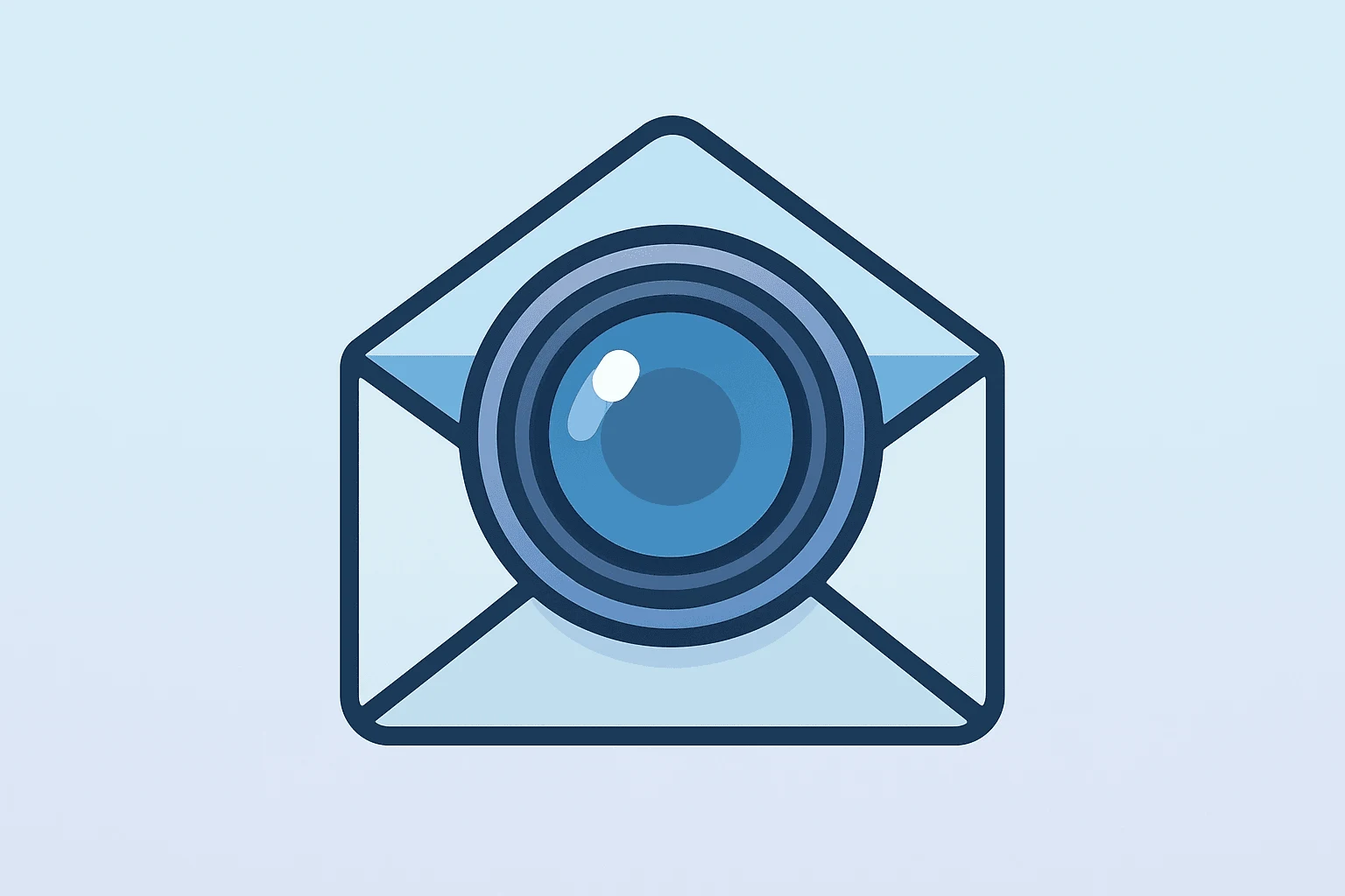 Centered flat vector of a cinema lens fused with an envelope to symbolize IMAX sale early-stage talks via intermediaries.