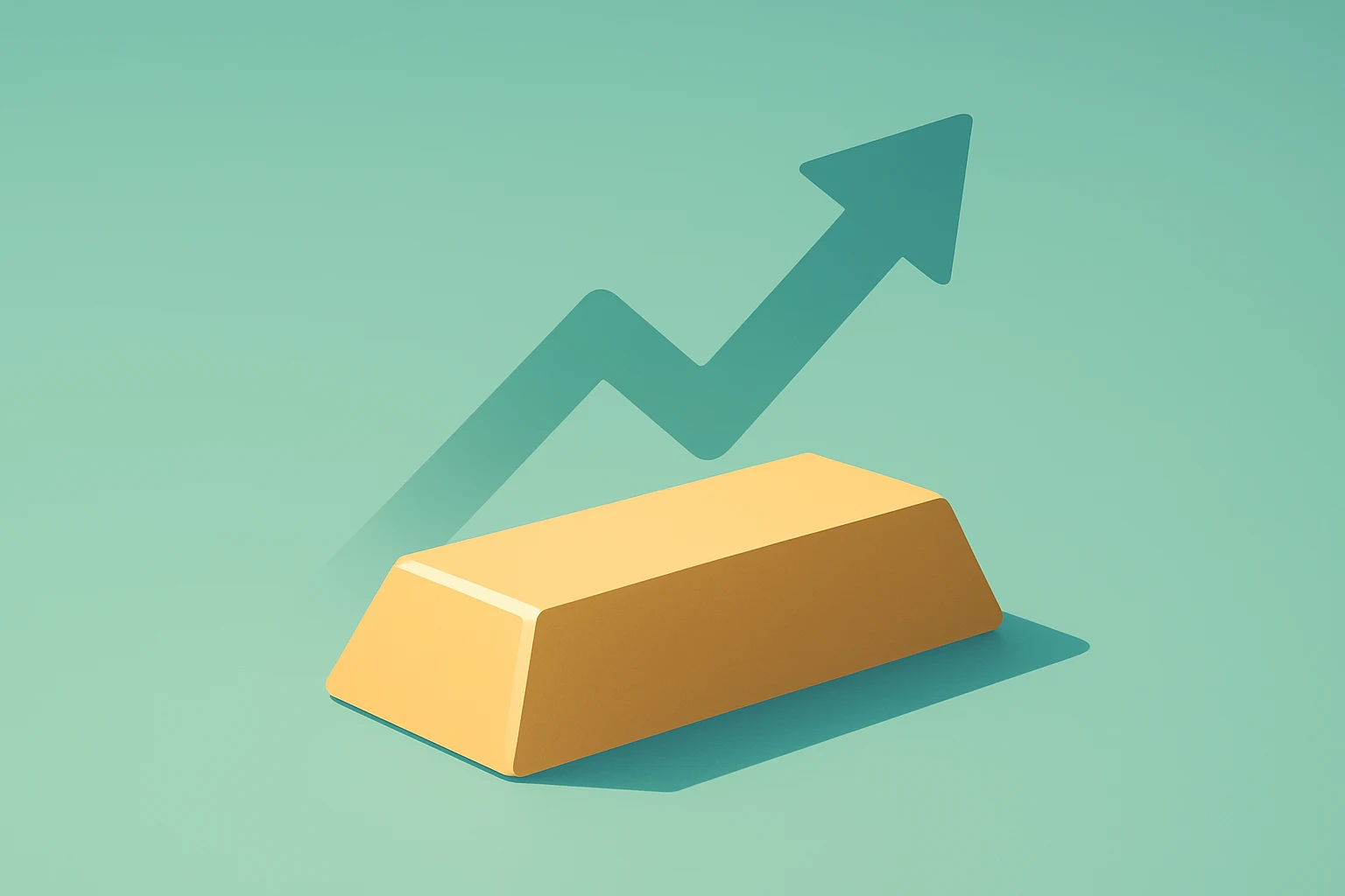 Flat filled vector of a bullion ingot dimmed by a rising bond yield motif, symbolizing Gold Volatility and miner pressure.