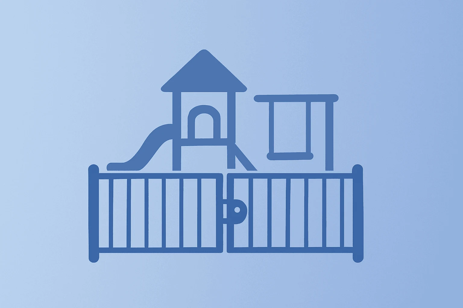Flat vector virtual playground behind a safety gate representing Roblox cuts guidance tied to safety costs and bookings.
