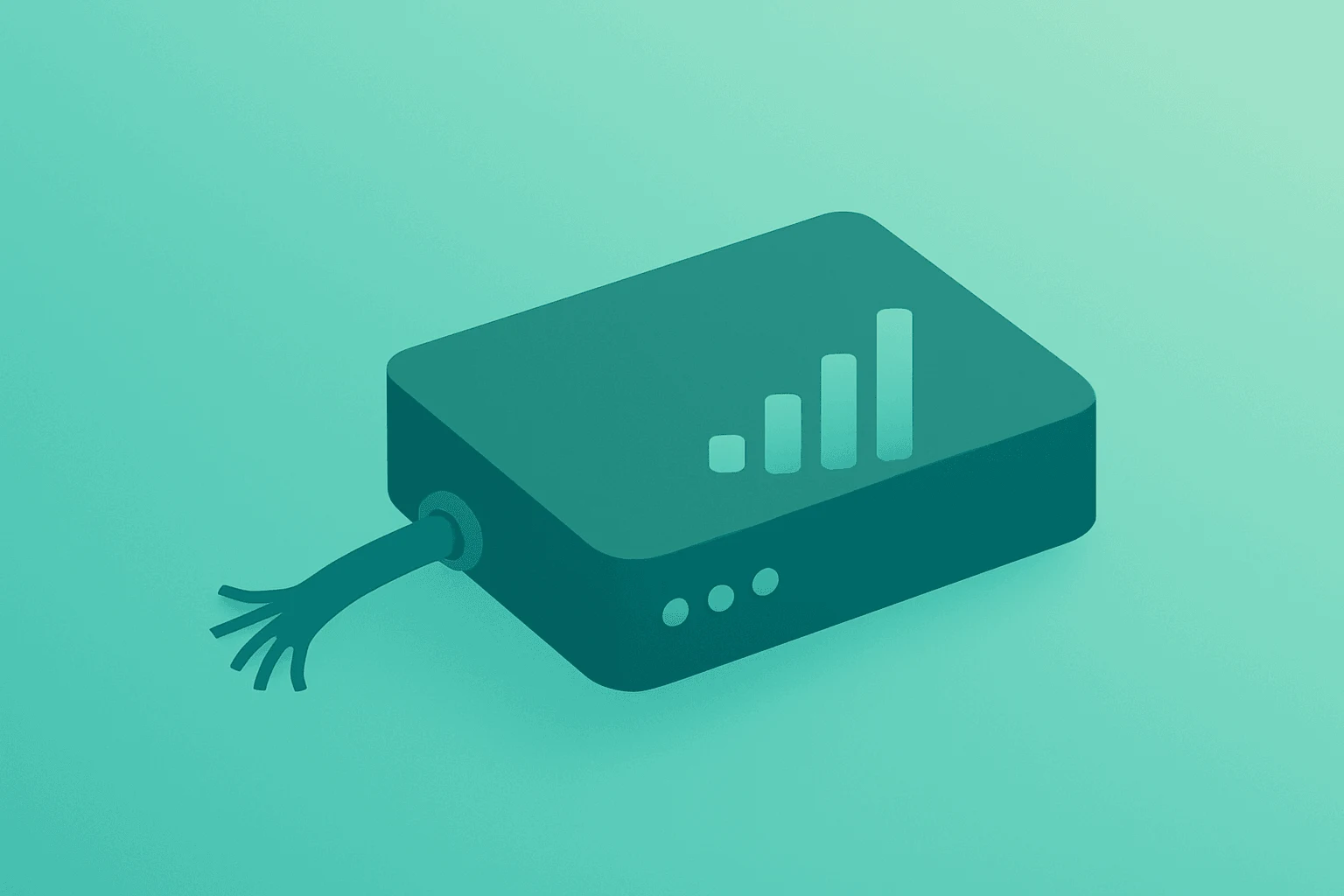 Flat vector of a frayed cable modem with fading signal bars illustrating Charter Q1 2026 results and broadband losses.