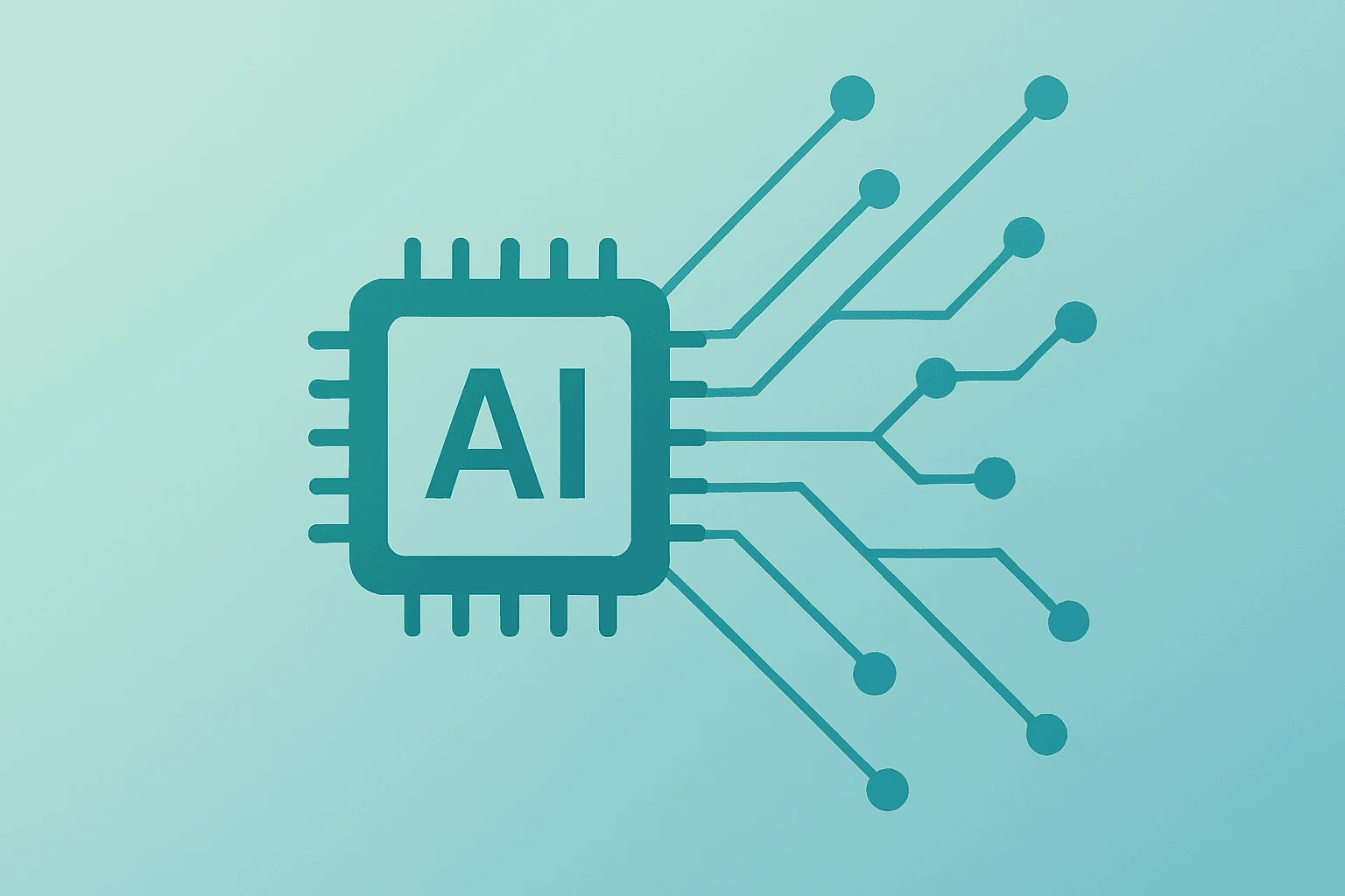 Centered flat vector of a chip cluster blending into a server blade to symbolize Broadcom stock's AI-driven growth.