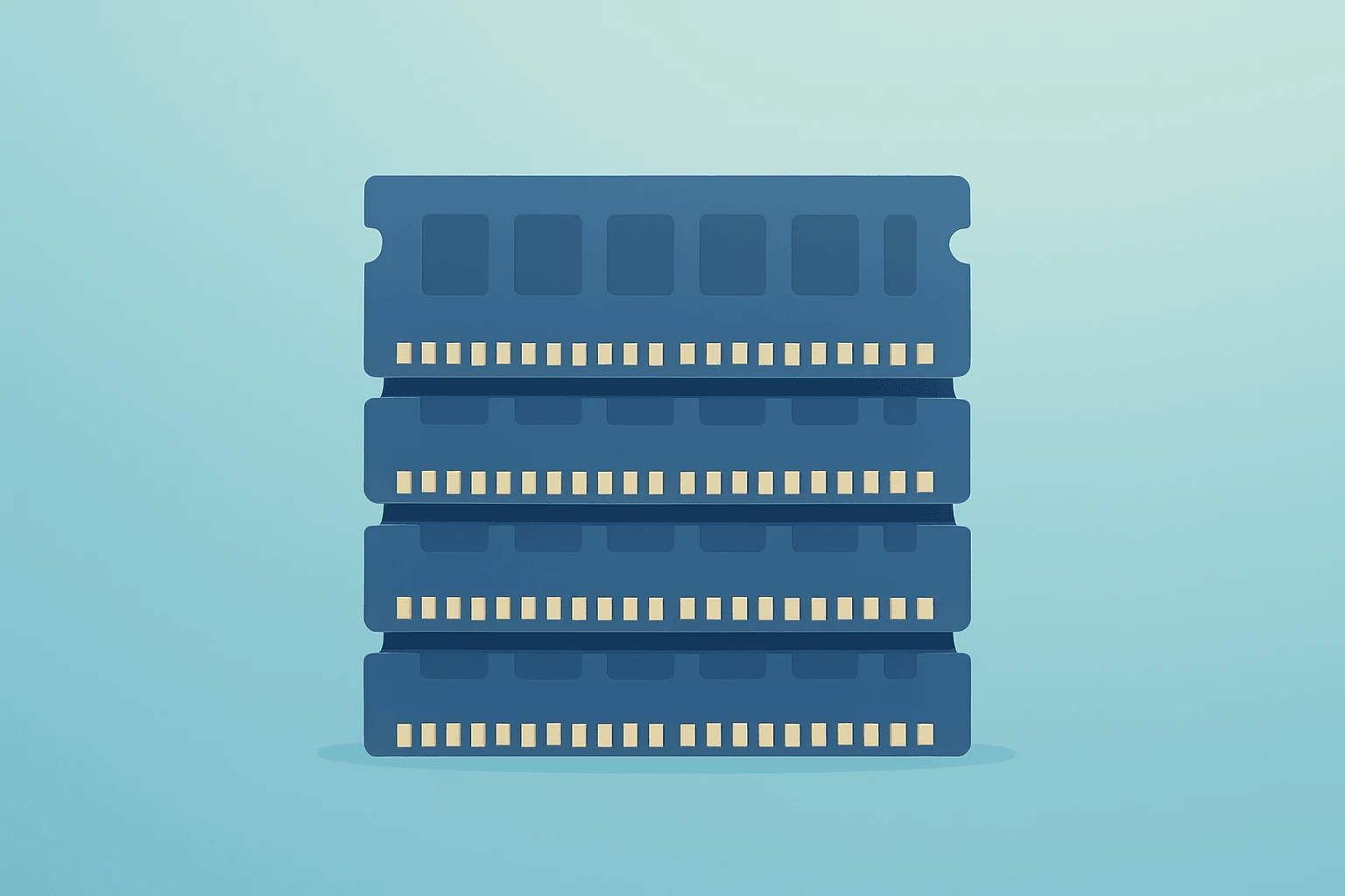 Flat vector of stacked memory modules tightening fit, evoking the memory stocks rally and Samsung shortage warning.
