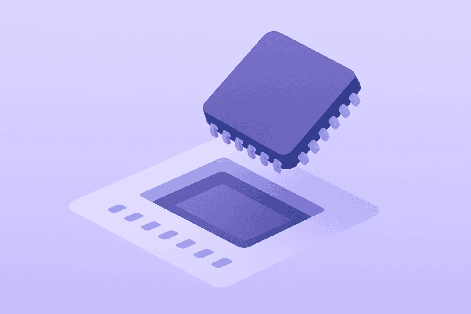 Flat filled vector of a single semiconductor chip surging to symbolize Marvell S&P 500 inclusion and index-fund buying