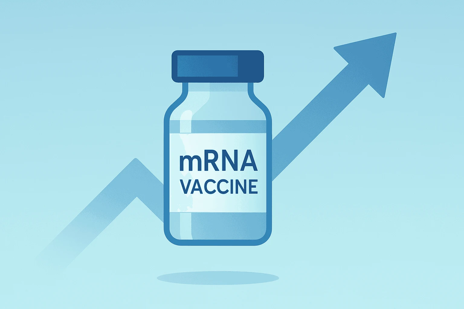 Flat filled vector of an mRNA vaccine vial buoyed upward to symbolize the Moderna stock surge and hantavirus interest