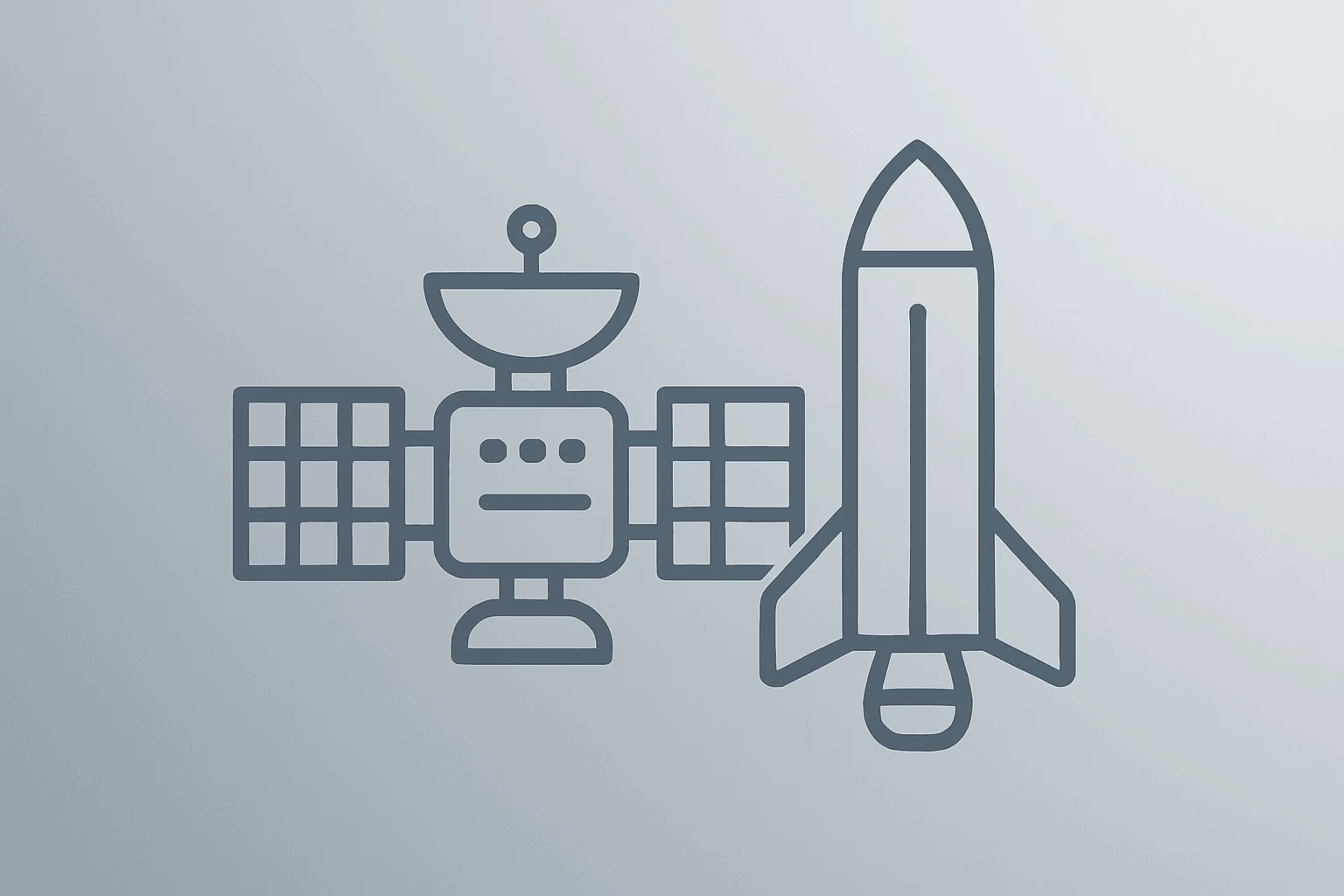 Flat filled vector of a server satellite merged with a launch booster representing Google SpaceX orbital data centers talks.