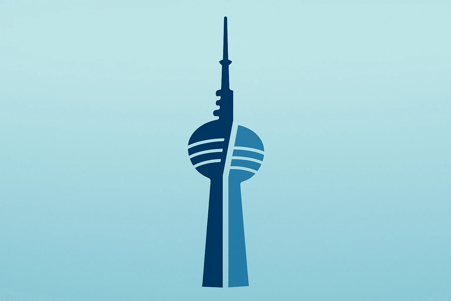 Flat-vector split broadcast tower symbolizing the Nexstar Tegna merger injunction and operational separation.