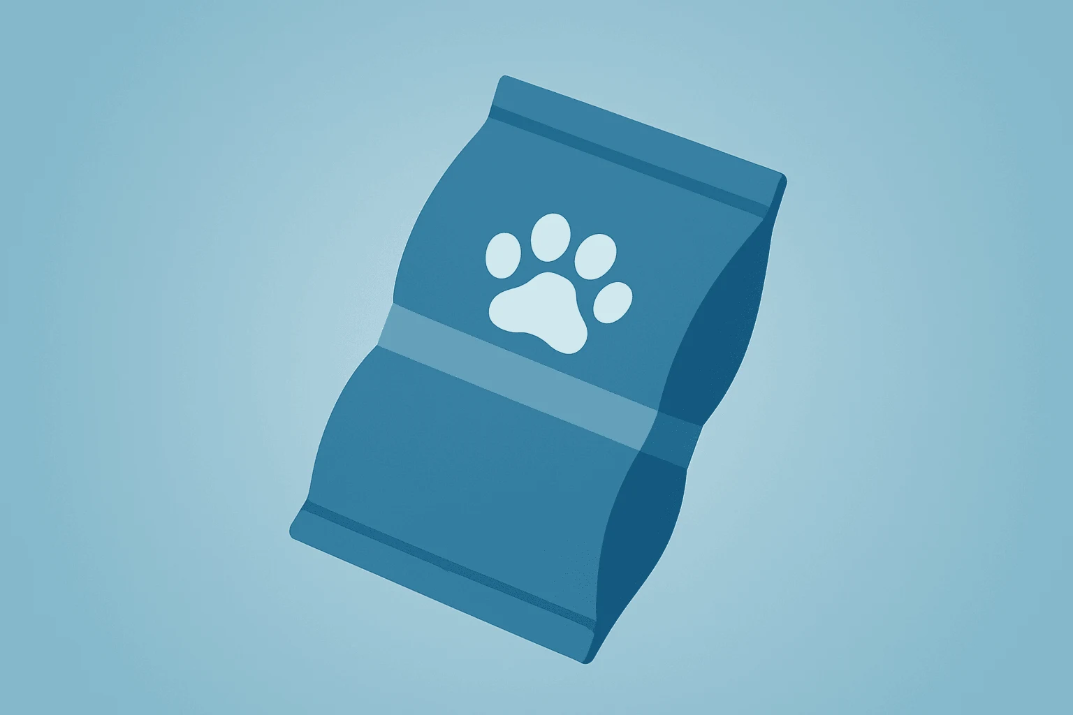 Flat filled vector of a pet-food sack with a tightened band, symbolizing Chewy Q1 2026 results and guidance shift