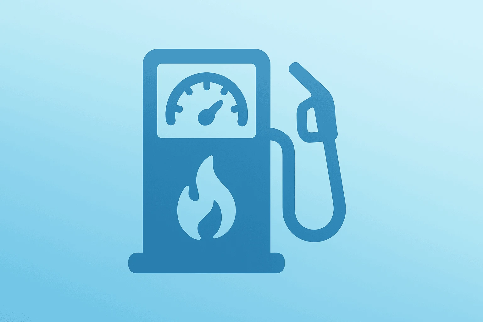 Flat filled vector of a fuel pump with a fading flame above a cooling gauge, symbolizing June 2026 U.S. inflation easing.