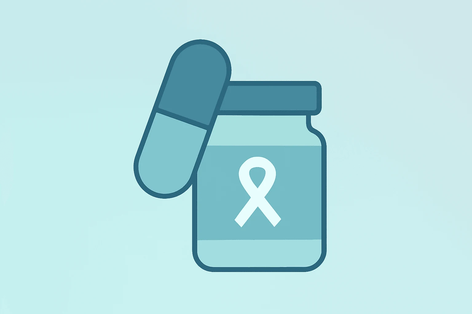 Flat vector of a medical tablet merging with a prescription bottle to symbolize Revolution Medicines FDA approval and launch.
