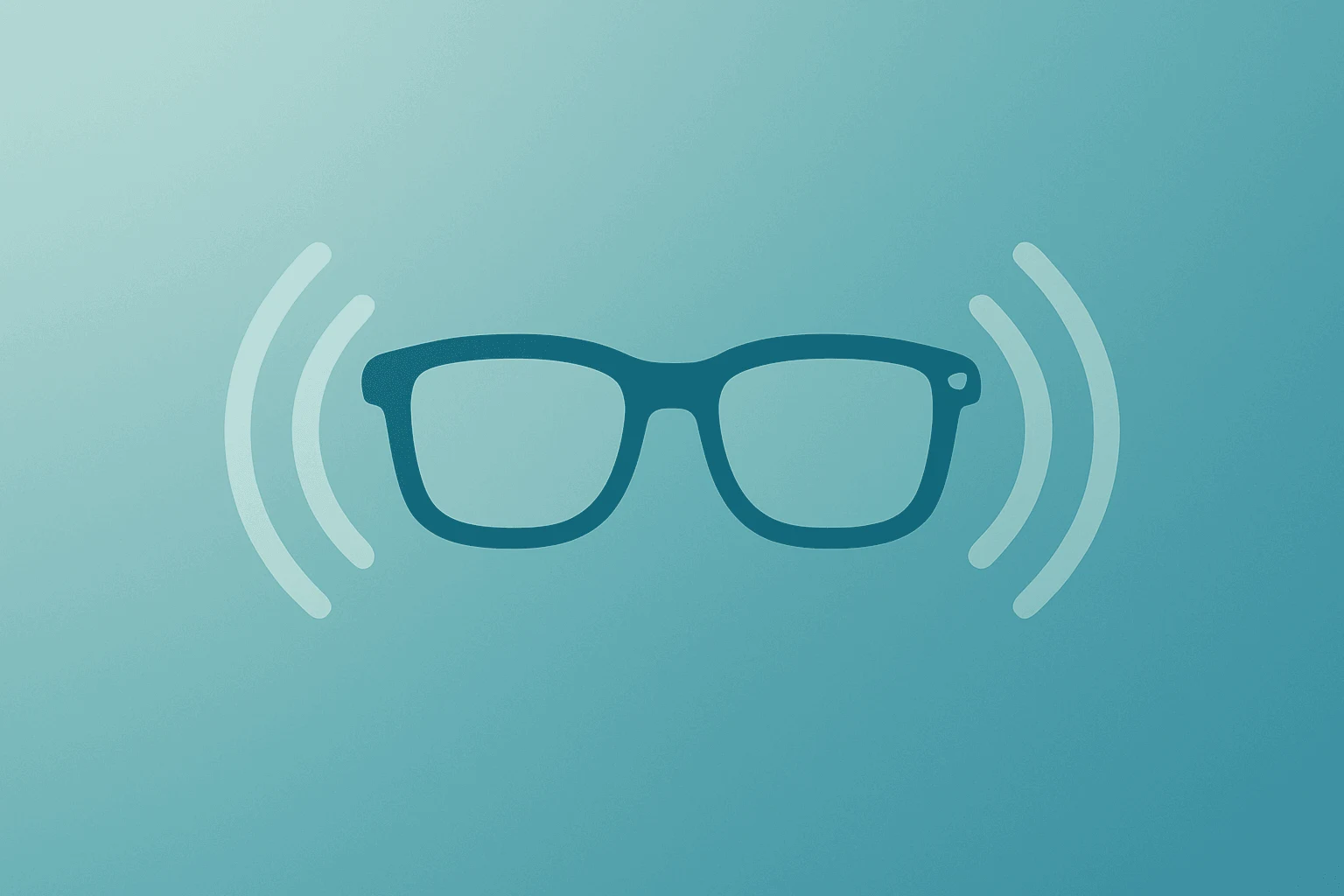 Flat filled vector of a single stylized smart-glasses frame expanding outward to suggest wider reach for Meta Glasses