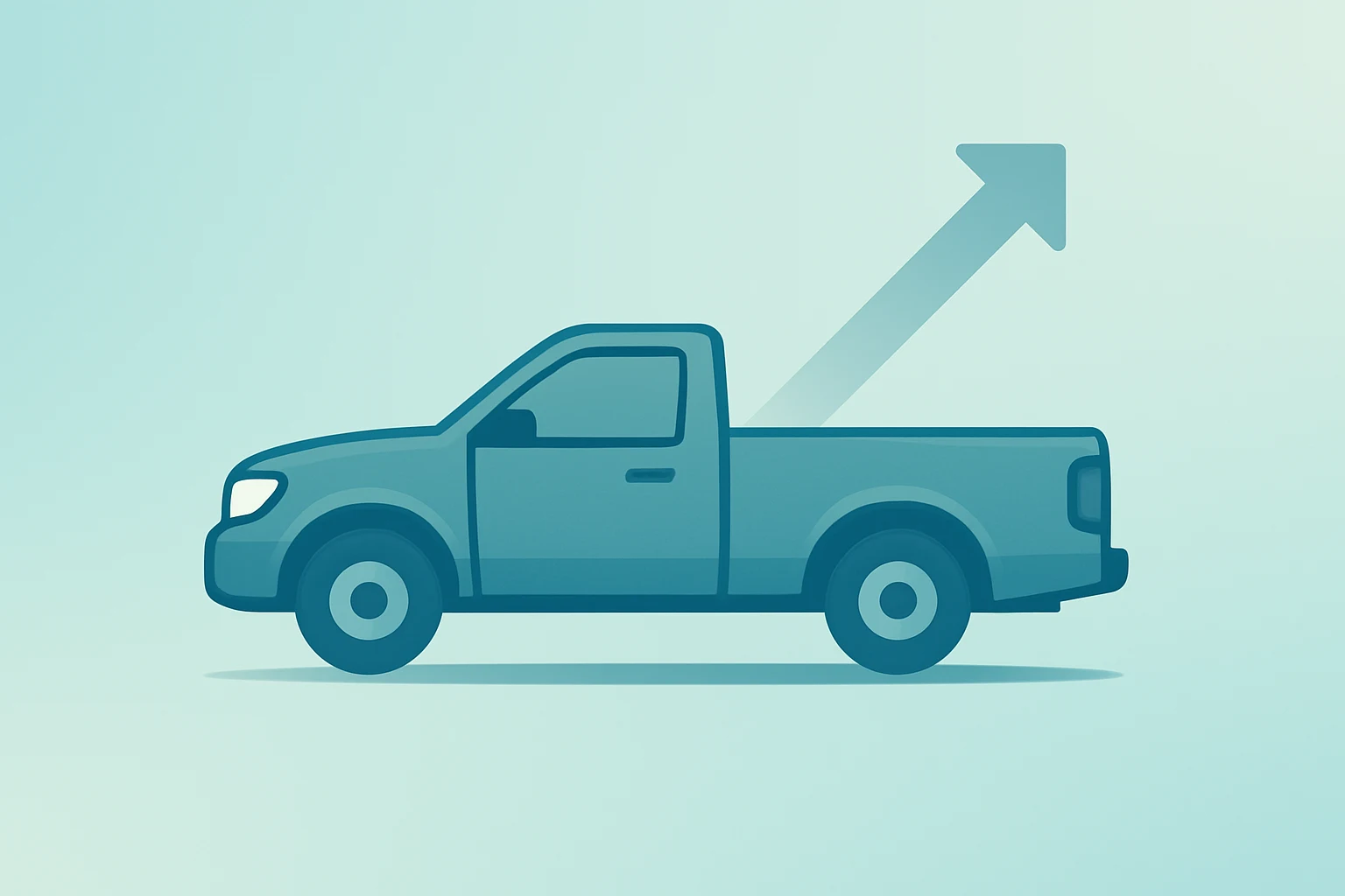 Flat vector of a compact pickup car shifting forward to symbolize Ford U.S. sales lift driven by hybrids and Maverick demand.