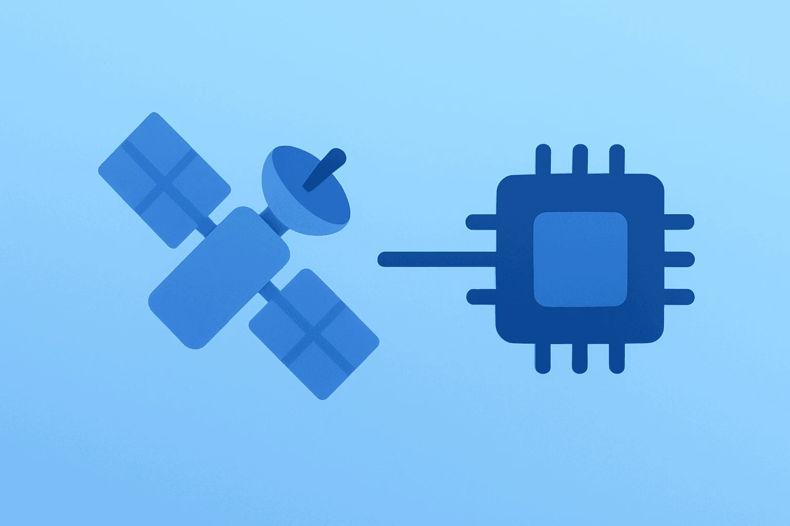 Flat vector of a satellite and dimming compute chip symbolizing SpaceX stock unverified UBS estimates and trade-flow risk.