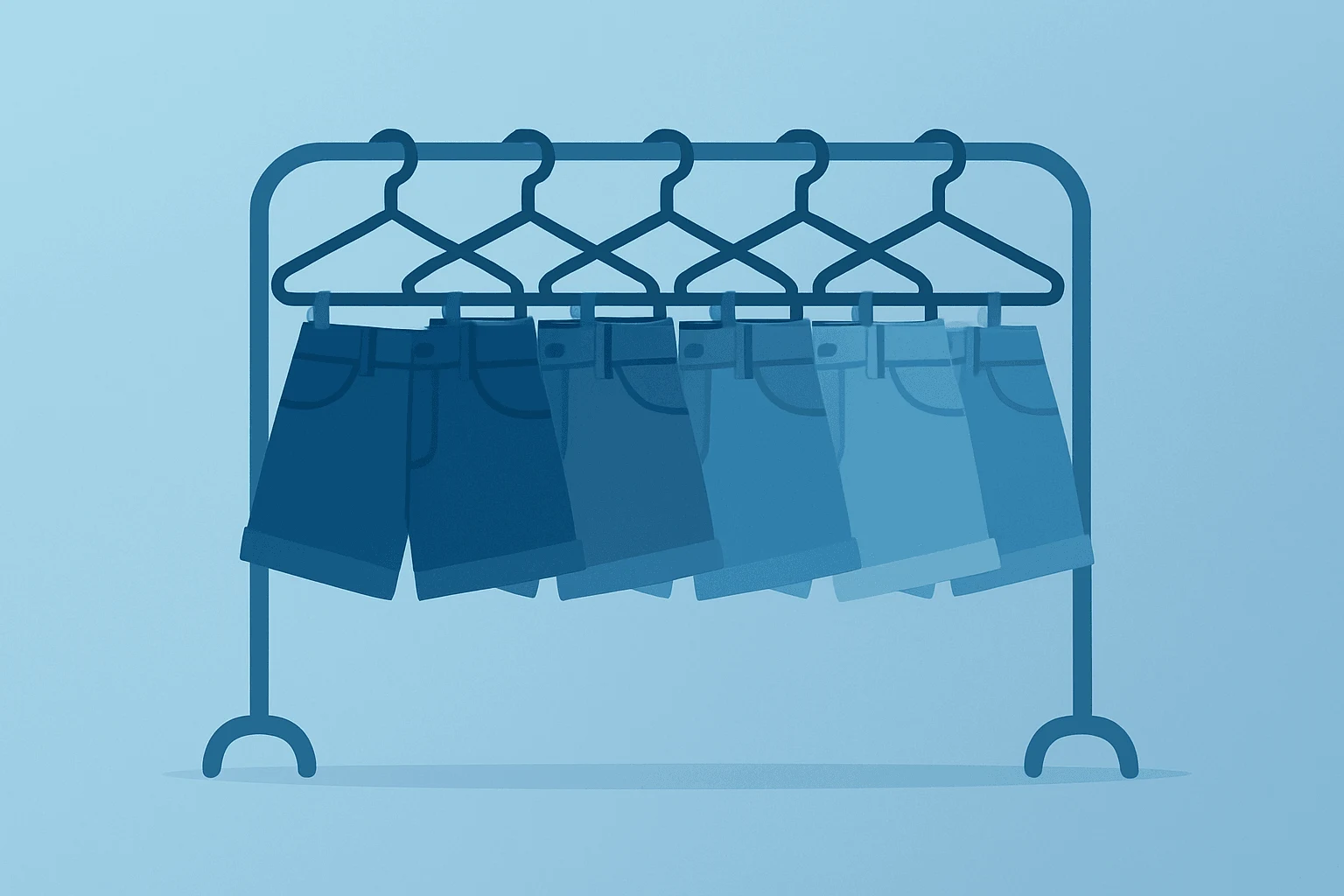 Flat vector of a stylized jean-short merging with a retail rack to echo American Eagle Sydney Sweeney Campaign