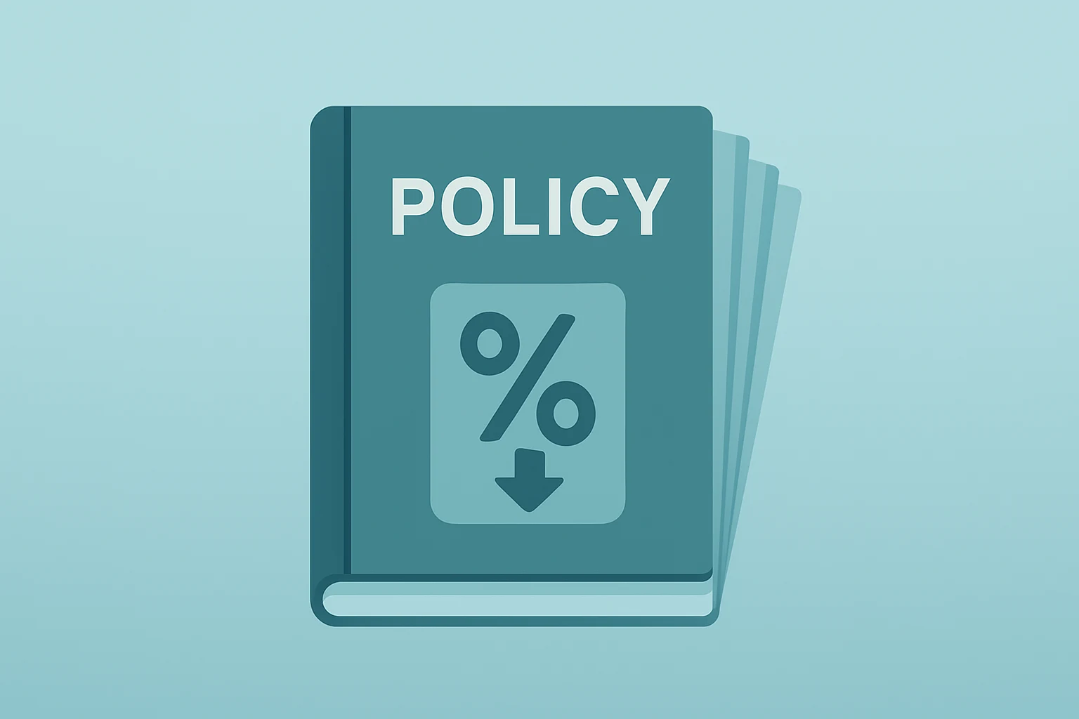 Minimalist flat vector of a policy book with dimming pages symbolizing Fed Cuts Interest Rates and committee split.