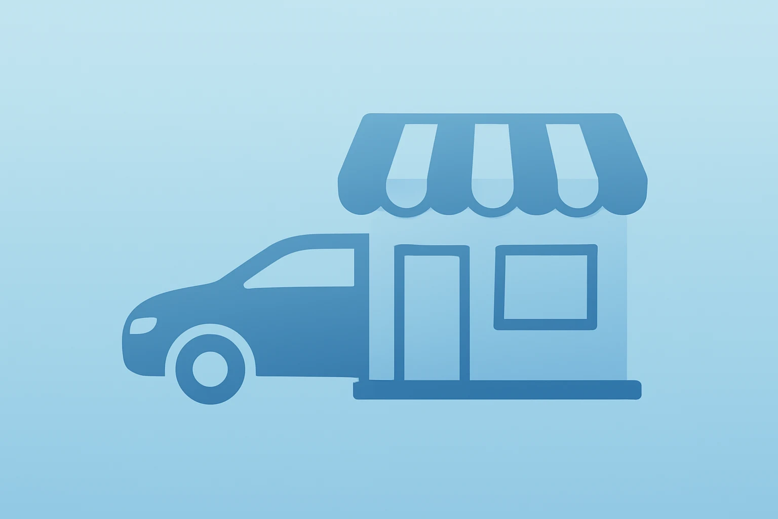 Flat-vector car merging with a storefront to symbolize the Ford Amazon Autos partnership and dealer pickup workflow.